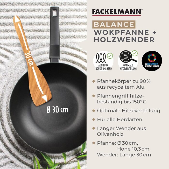Сковорода Fackelmann Balance 24 см, антипригарна, з 90% переробленого алюмінію, ергономічна ручка, для індукційних плит
