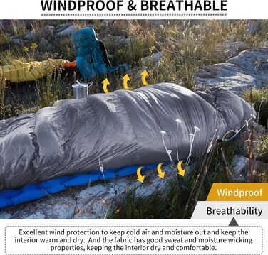 Ультралегкий спальний мішок Naturehike CW400 RDS пух, 4 сезони, компактний для кемпінгу та подорожей, сірий, розмір M (температура комфорту 6°C)