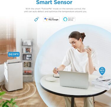 Мобільний кондиціонер Midea Silent Cool 26 Pro WF 9000 BTU, 2,6 кВт, для приміщень до 33 м², охолодження, вентиляція, осушення, з Wi-Fi, керування через додаток, Alexa, Google Home, IFTTT, з відвідним шлангом