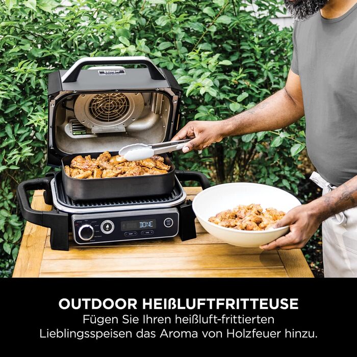 Електричний гриль та коптильня Ninja OG701EU Woodfire для вулиці, аерофритюрниця, 7 режимів приготування, сірий, чорний BBQ гриль