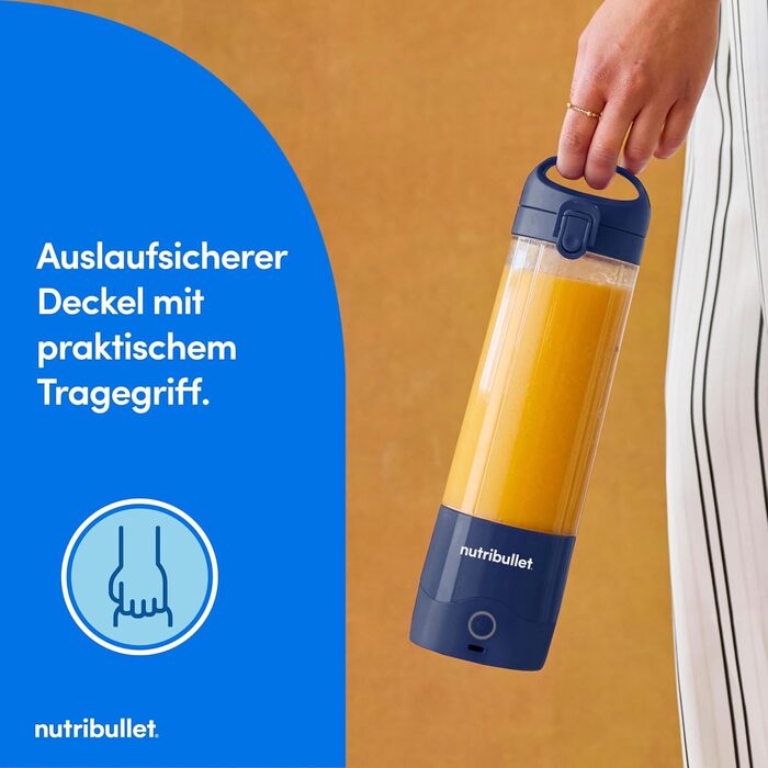 Портативний блендер nutribullet, 475 мл, BPA-free, багатоцільовий, USB-C зарядка, понад 15 циклів змішування, синій