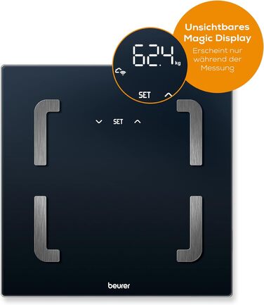 Цифрова діагностична вага Beurer BF 880 з Wi-Fi та Bluetooth, аналізатор складу тіла, вимірювання жирової та м'язової маси, до 180 кг, сумісна з додатком