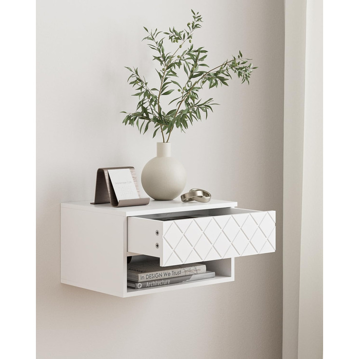 Сучасна підвісна тумба HEYZOEY з шухлядою, білі діамантові полиці для спальні та ванної