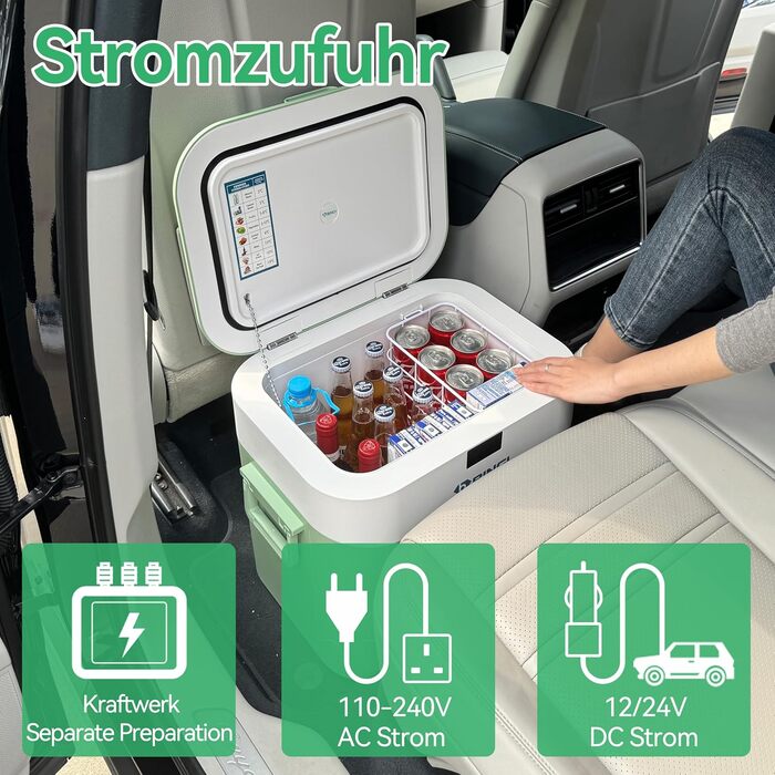 Автохолодильник BINGI 22л портативний, 12/24V DC, 230V AC: для авто, кемпінгу, дому (зелений)
