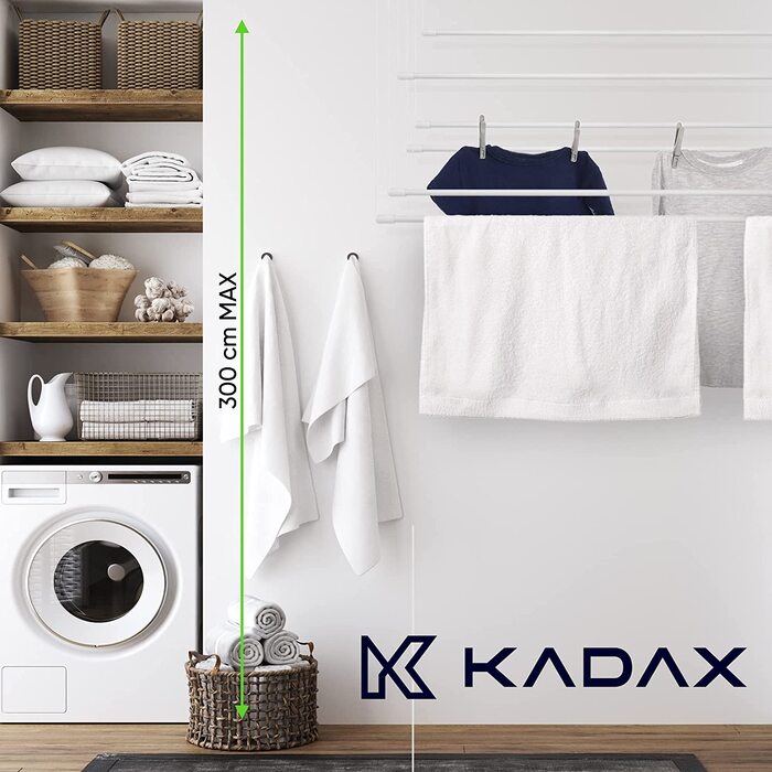Стельова сушарка для білизни KADAX, 6 стрижнів, настінна, сталеві перекладини з поліетиленовим покриттям, вантажопідйомність 12 кг, біла