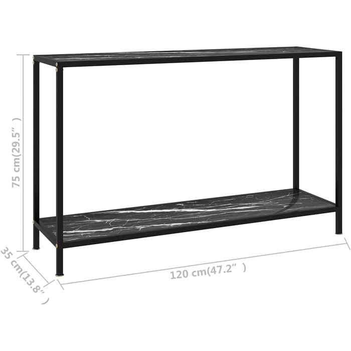 Консольний стіл vidaXL, скляний, 120x35x75 см, чорний і білий, металевий каркас, приліжковий/туалетний/декоративний стіл