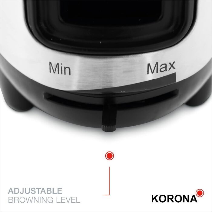 Тостер Korona 21304 на 1 тост, нержавійка, 550 Вт, підставка для булочок, регулювання температури, знімний піддон для крихт