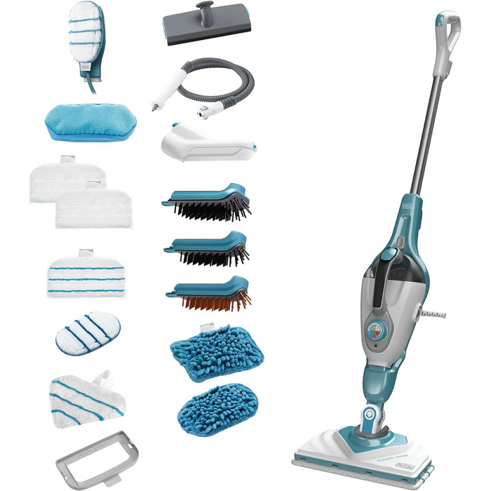 Парова швабра Black+Decker 1600Вт 2в1 з ручним парогенератором BHSM1615DAM, для прибирання дому, з технологією AutoSelect, 16 аксесуарів