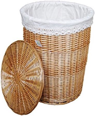 Кошик для білизни DVier натуральний, бежевий, круглий, лоза, D39×H55 см
