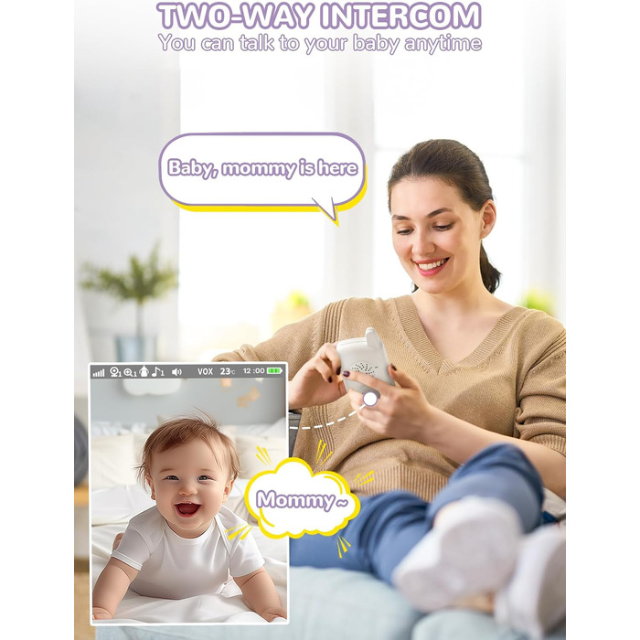 Відеоняня Baby Phone з 3.2-дюймовим LCD-дисплеєм, HD цифрова камера з нічним баченням, двосторонній аудіозв'язок, 2.4 GHz