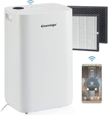 Осушувач повітря Greenmigo 25 л/доба з WiFi, HEPA-фільтром, іонізатором, для приміщень до 70 м², електричний очищувач повітря, мобільна сушка білизни, керування через додаток, таймер 24 год