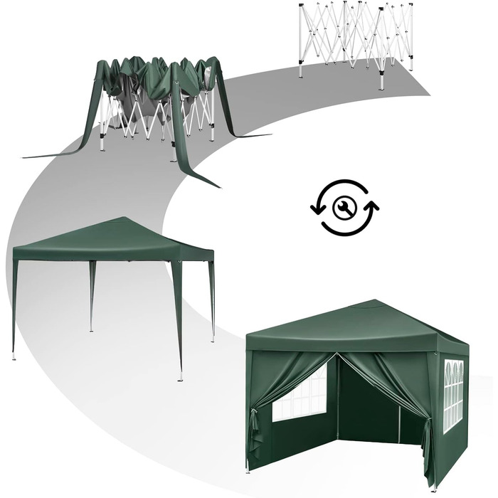 Павільйон WOLTU Pop-Up 3x3 м, водонепроникний, складний, із боковинами, для саду, тераси, кемпінгу, фестивалів, оксфордська тканина, металевий каркас, зелений
