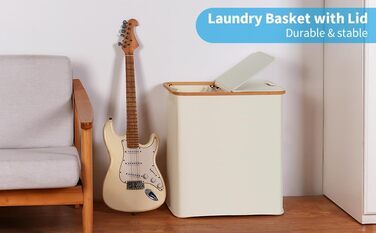 Кошик для білизни з кришкою та 2 відділеннями efluky, 140 л, світло-сірий/бежевий, подвійний кошик для зберігання білизни з 2 знімними мішками