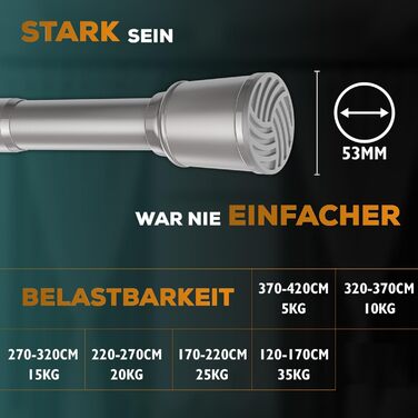 Штанга для штор без свердління 370-420см, Ø 32 мм, сіра - Штанга для кріплення штор, душової кабіни, дверей, шафи