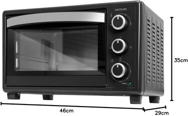 Електрична піч Cecotec Bake&Toast 2300 Black, 23 л, 1500 Вт, до 230°C, 3 режими (гриль, під-нагрів, комбінований), скляна дверцята, таймер 60 хв, піддон для крихт. Чорний колір