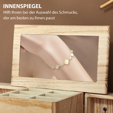 Шкатулка для прикрас із 4-рівневою структурою та вбудованим дзеркалом, дерево, коричневий