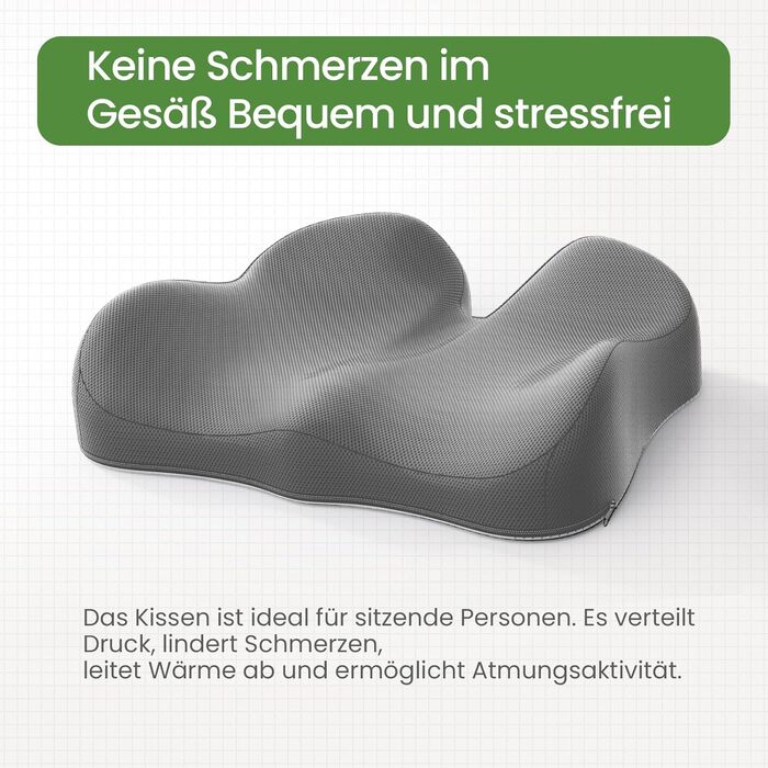 Подушка для сидіння з піни Memory Foam A-Pce: для офісного крісла, дому та авто, ергономічна, сіра