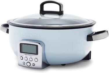 Електричний мультикуховар GreenPan Elite 5.6 л, керамічне антипригарне покриття без PFAS, для смаження, тушкування, приготування рису, LED-дисплей, посудомийна безпека, Blue Haze