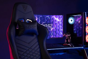 Ігрове крісло SENSE7 Spellcaster, ергономічний офісний стілець із регульованим поперековим упором, нахилом та гойданням, тканинний, до 150 кг, чорний-сірий