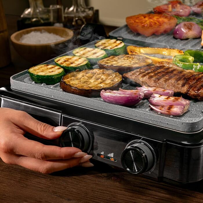 Електричний контактний гриль Cecotec Rock'nGrill 2200 Dual, розкладний на 180°, 29x23 см, 2200 Вт