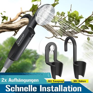 Кемпінгова душова кабіна KESSER® з акумулятором та ручною лійкою, 2 x 2200mAh, USB-зарядка, для кемпінгу, саду, авто, відпочинку на природі, миття собак, миття автомобіля, з сумкою, 12V насос, чорний/сірий