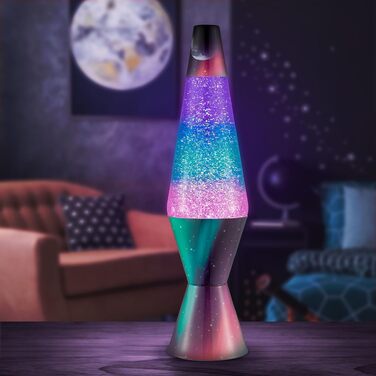 Лавова лампа Lava Original Polar Glimmer, 36.8 см — сріблястий блиск, багатоколірна підсвітка, декоративний нічник для дому