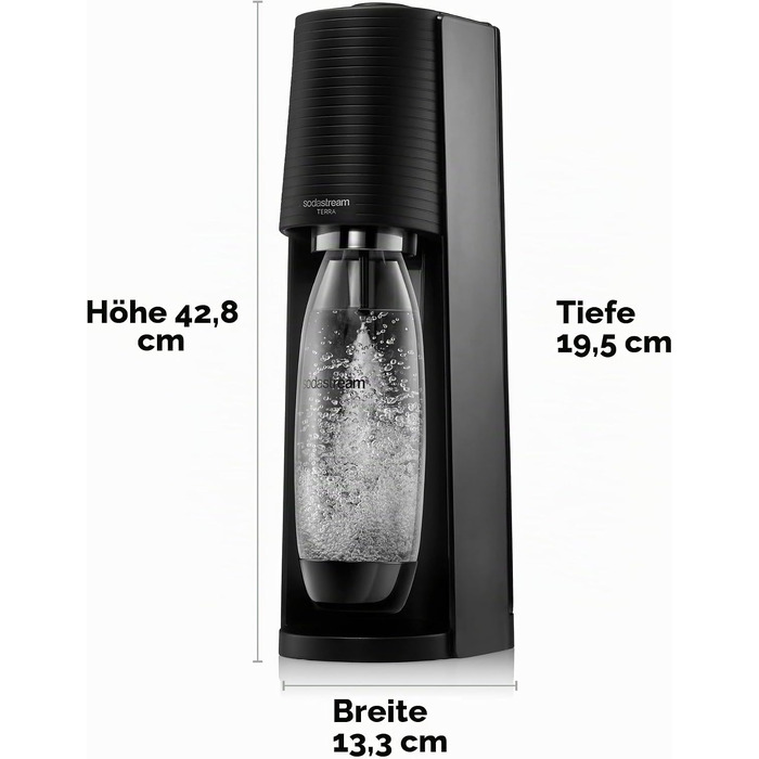 Сифон для газування води SodaStream Terra Black Value Pack: 3 пляшки (2x2.1л, 1x0.5л) зі склокераміки, циліндр Quick Connect, чорний