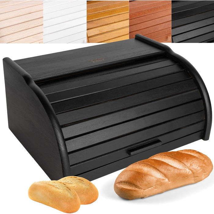 Дерев'яний хлібниця Creative Home Schwarz з роллетною кришкою, 38x28,5x17,5 см – натуральна скринька для зберігання хліба, булочок та випічки для кухні