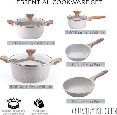Набір посуду Country Kitchen з антипригарним покриттям з алюмінію, 11 предметів, кремовий - для щоденного приготування їжі