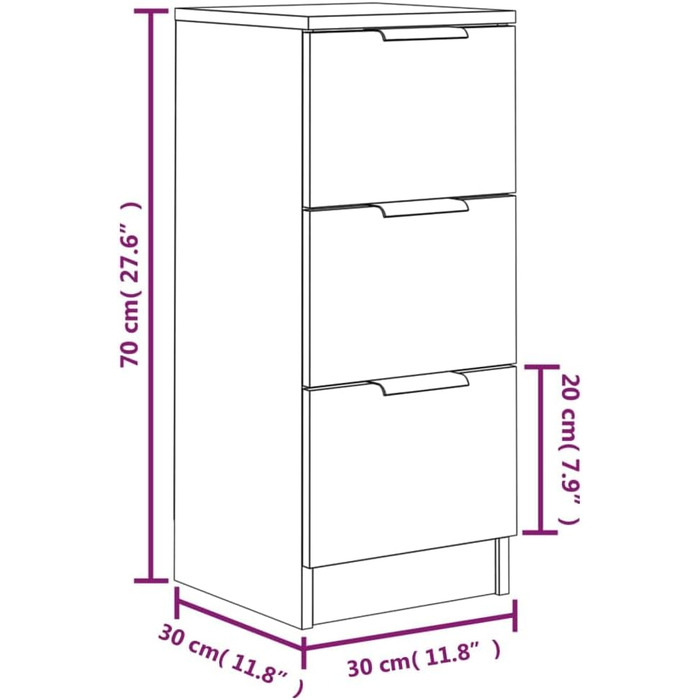Комод vidaXL з 3 ящиками, багатофункціональна тумба, бетонно-сірий, 30x30x70 см, ДСП