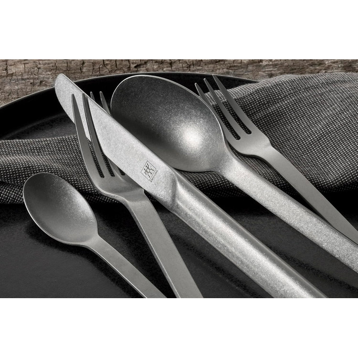 Набір столових приборів ZWILLING Minimale, 68 предметів, для 12 осіб, 18/10 нержавіюча сталь, вінтажний дизайн, молоткова обробка, підходить для посудомийної машини, сріблястий