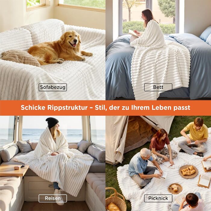 BEDSURE Плед великий 220x240 см - теплий, м'який, для дивана та декору інтер'єру, вовняний, флісовий, білий
