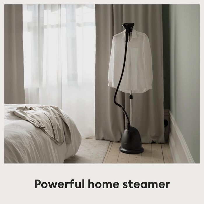 Вертикальний відпарювач Steamery Cumulus 1750W для дому, з вішалкою, захисною рукавичкою, 60 хвилин безперервного пару, видалення складок, чорний