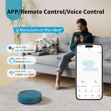 Робот-пилосос OKP 2100Pa з Wi-Fi, суперантивний, керування через додаток та голосовим управлінням Alexa. Тиха робота, ідеально для шерсті тварин, підходить для підлоги та килима. Самостійна зарядка, 100 хвилин роботи.