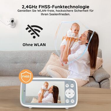 Відеоняня BOIFUN з камерою 720P та 4-дюймовим дисплеєм, без Wi-Fi, біла