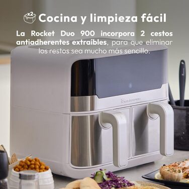 Подвійна аерофритюрниця MasterPRO Rocket Duo 900, 9л, 2100Вт, LED-дисплей, антипригарне покриття, біла