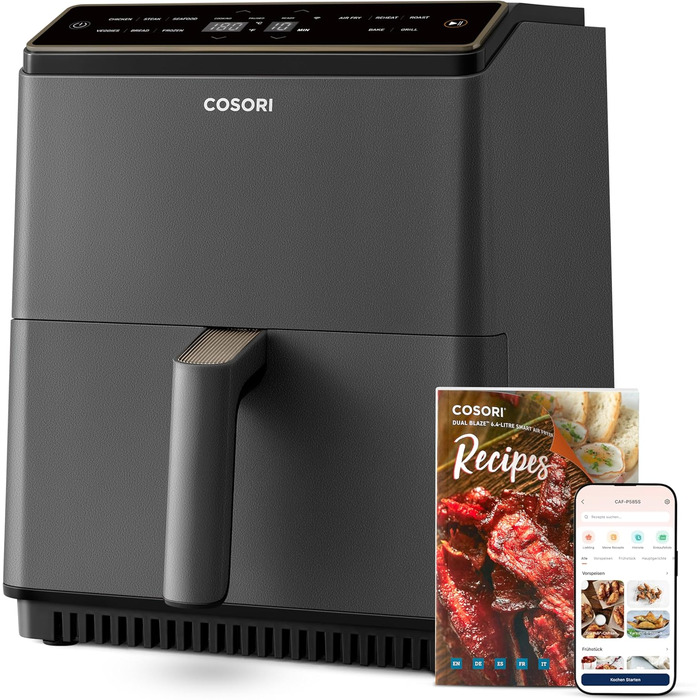 Фритюрниця повітряна COSORI Dual Blaze 6.4L з Wi-Fi - 11 функцій, сіра. Готування, випічка, гриль, хрусткий хліб та багато іншого!