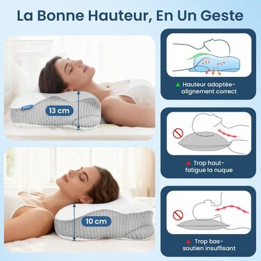 Подушка для шиї з піни Memory Foam, анатомічна для сну на боці, спині та животі, бежева