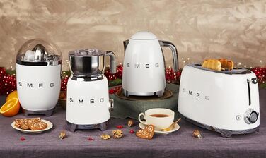 Соковижималка для цитрусових SMEG CJF11RDEU, електрична, 70 Вт, нержавіюча сталь, біла, антикрапельний носик, універсальний конус, фільтр, нековзні ніжки