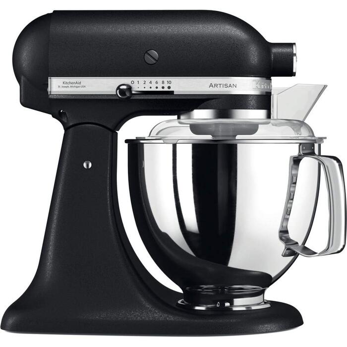 Кухонна машина KitchenAid Artisan: планетарний міксер з чашами з нержавіючої сталі 4.8 л та набором із 5 аксесуарів, чорний чавун