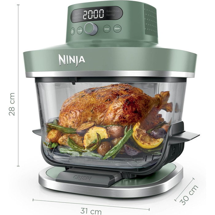 Скляна аерофритюрниця Ninja CRISPi PRO XL Air Fryer з 5 функціями, контейнерами CleanCrisp (5,7 л та 2,3 л) та кришкою для зберігання, колір моховий зелений, AS090EUGN