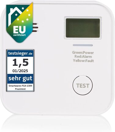 Smartwares Co-Detektor: детектор газів та диму з датчиком 10 років, сповіщення через додаток, білий