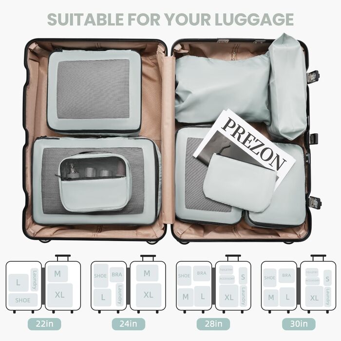 Набір органайзерів для валізи Packing Cubes, 10 шт, легкі дорожні сумки для одягу та аксесуарів (М'ятний)