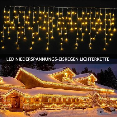 Світлодіодна гірлянда-завіса interGo Eisregen 15м, 600 LED, теплий білий колір, IP44 вологозахищена, 8 режимів з таймером для вулиці та дому