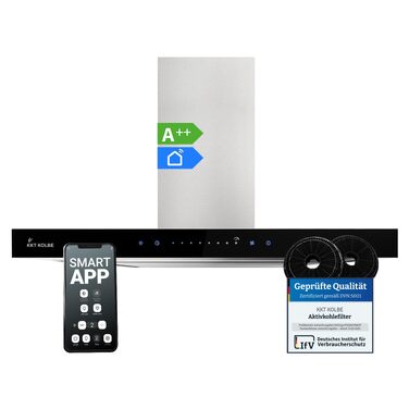 Витяжка для кухні KKT KOLBE FLAT6006ED 60 см, сталь та чорне скло, з WLAN, сенсорним керуванням та режимами відводу/рециркуляції повітря