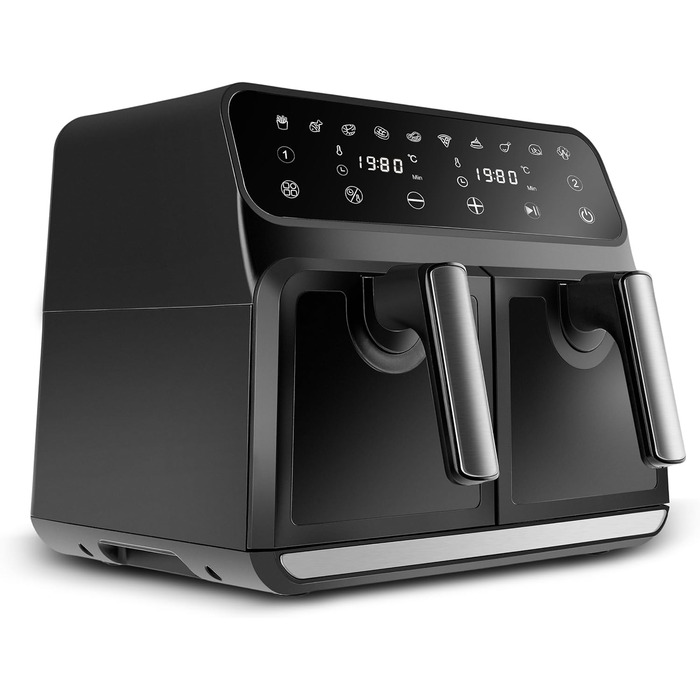 Karaca Multifry XXXL 4+4 л цифрова подвійна аерофритюрниця для здорового та смачного приготування страв для всієї родини, 1700 Вт, технологія 360° циркуляції повітря