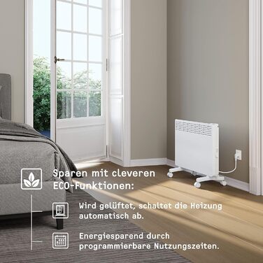 Електричний конвектор STIEBEL ELTRON 2 кВт, енергоощадний, для 25 м², з електронним керуванням, дисплеєм, колесами, білий, TÜV сертифікат