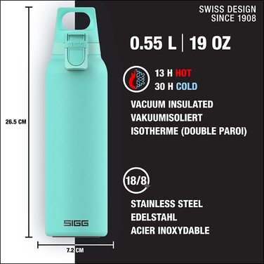 Термос-гуртка SIGG Glacier H&C ONE Light 0.55L з ситечком, ізольована пляшка для напоїв, нержавіюча сталь 18/8, без BPA, герметична, 0.55 л
