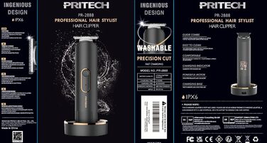 PRITECH Машинка для стрижки волосся, тример для бороди та тіла для чоловіків, акумуляторна бездротова машинка для інтимних зон, чорна