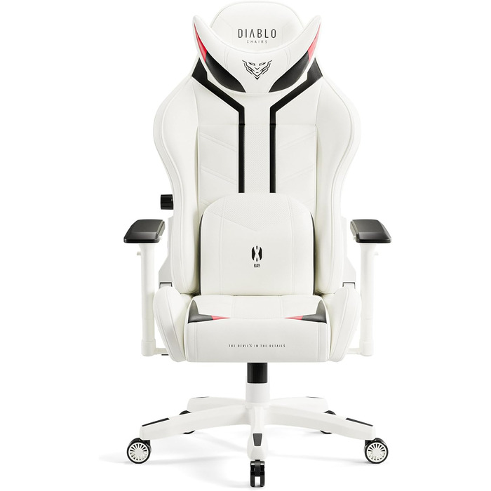 Ігрове крісло Diablo X-Ray King XL, біло-чорне, екошкіра, ергономічне, 4D підлокітники, офісне, з перфорацією та гойданням